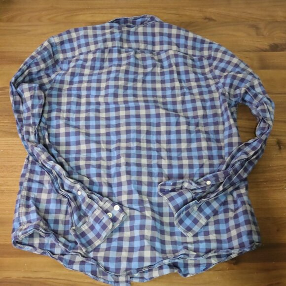 Goodfellow & Co Long Sleeve Flannel Button-up Shirt Checkered Blue Slim Men's L - Picture 6 of 6
